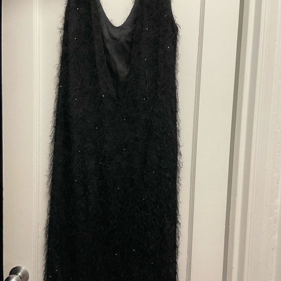 Walk of Shame 100% Silk Feather Trimmed Dress. With rhinestones and a low back - Picture 6 of 6